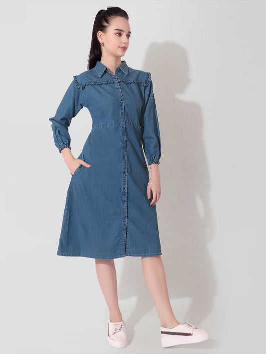 Denim Cotton Blue Long Dress
