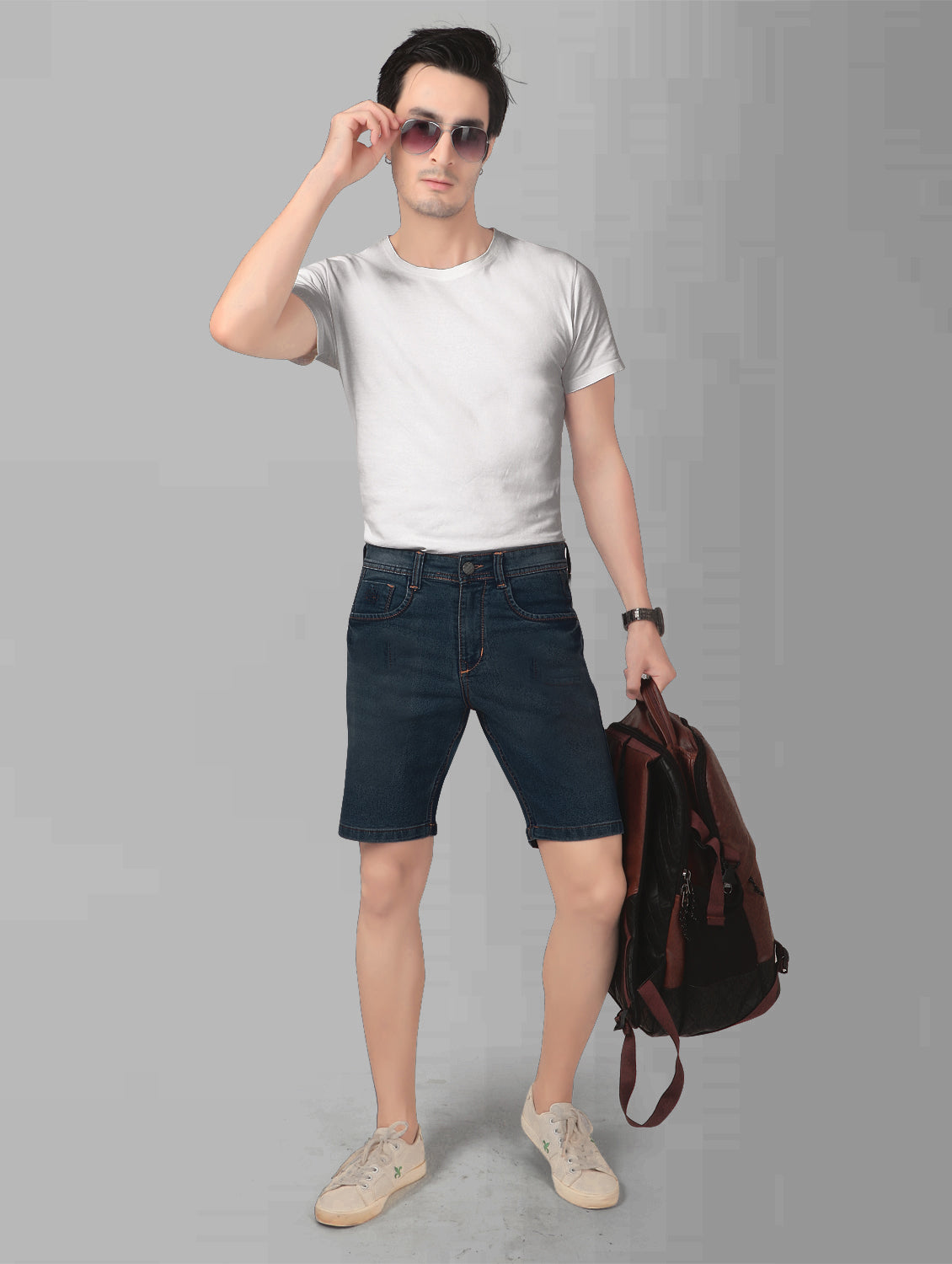 True Colors of India®️ (TCI) Solid Men Relax Fit Mid Blue Denim Shorts