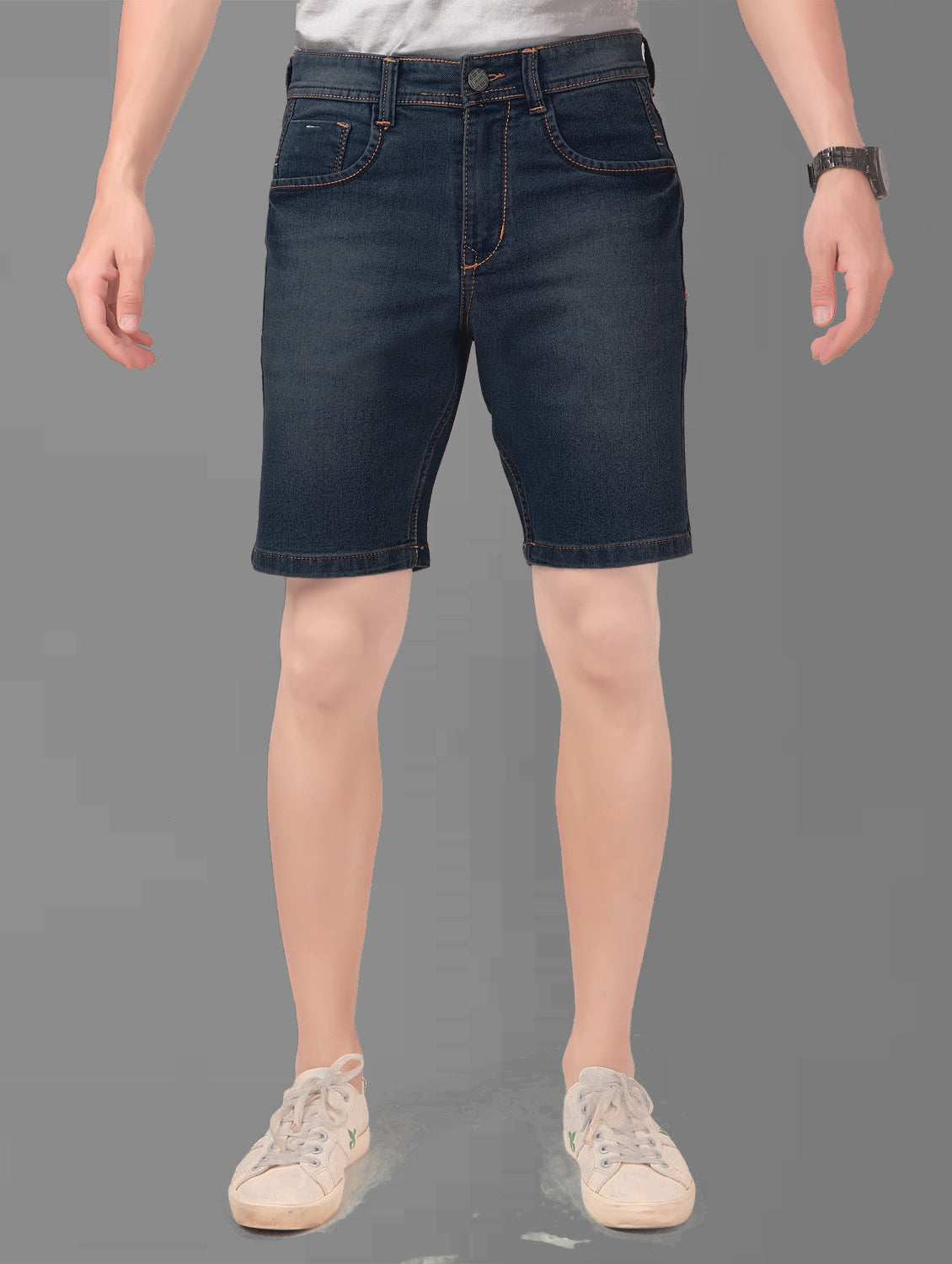 True Colors of India®️ (TCI) Solid Men Relax Fit Mid Blue Denim Shorts