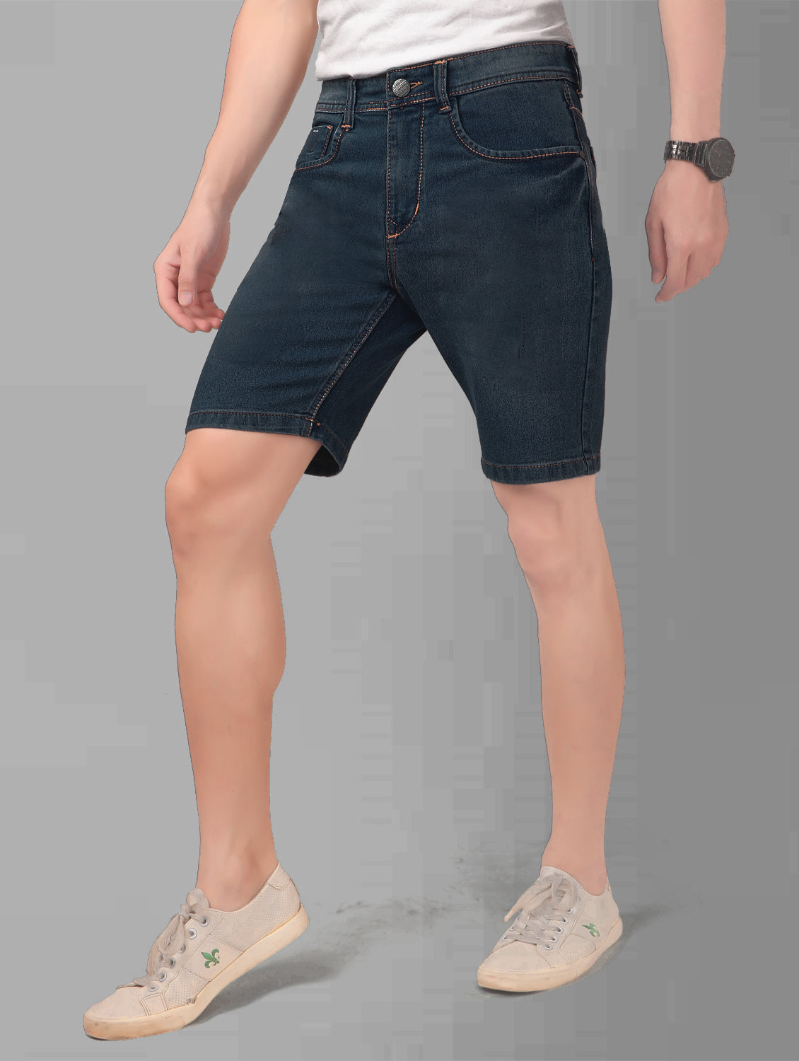 True Colors of India®️ (TCI) Solid Men Relax Fit Mid Blue Denim Shorts