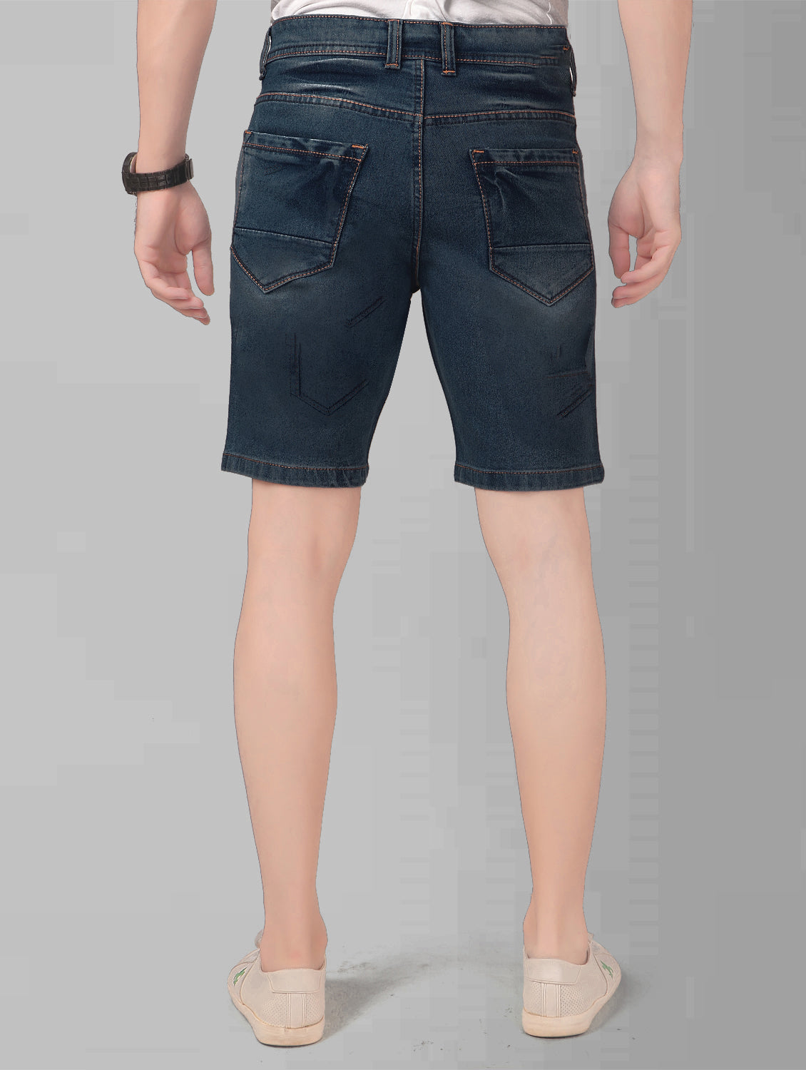 True Colors of India®️ (TCI) Solid Men Relax Fit Mid Blue Denim Shorts