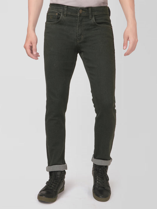 TCI Men’s Regular Fit Greenish Denim Jeans - Cotton Blend