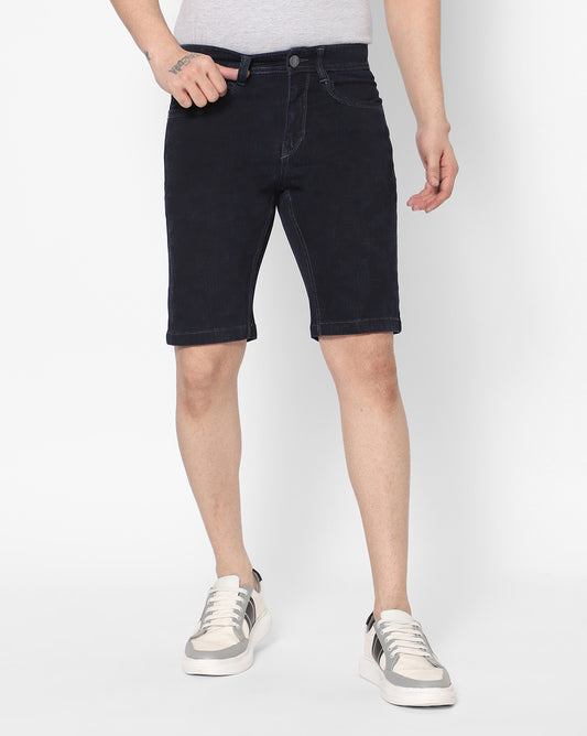 True Colors of India®️ (TCI) Men Emboss Dark Blue Denim Shorts