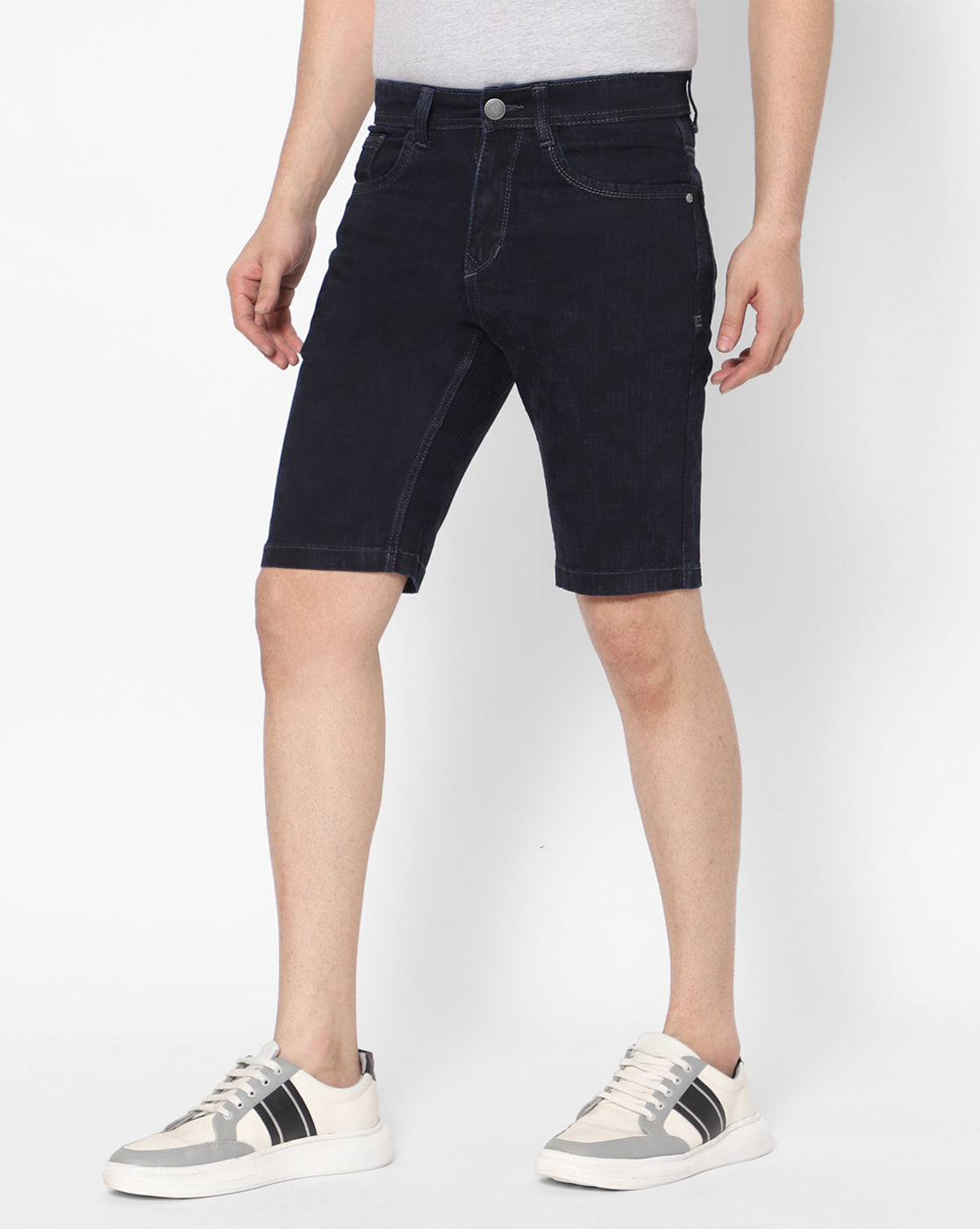 True Colors of India®️ (TCI) Men Emboss Dark Blue Denim Shorts