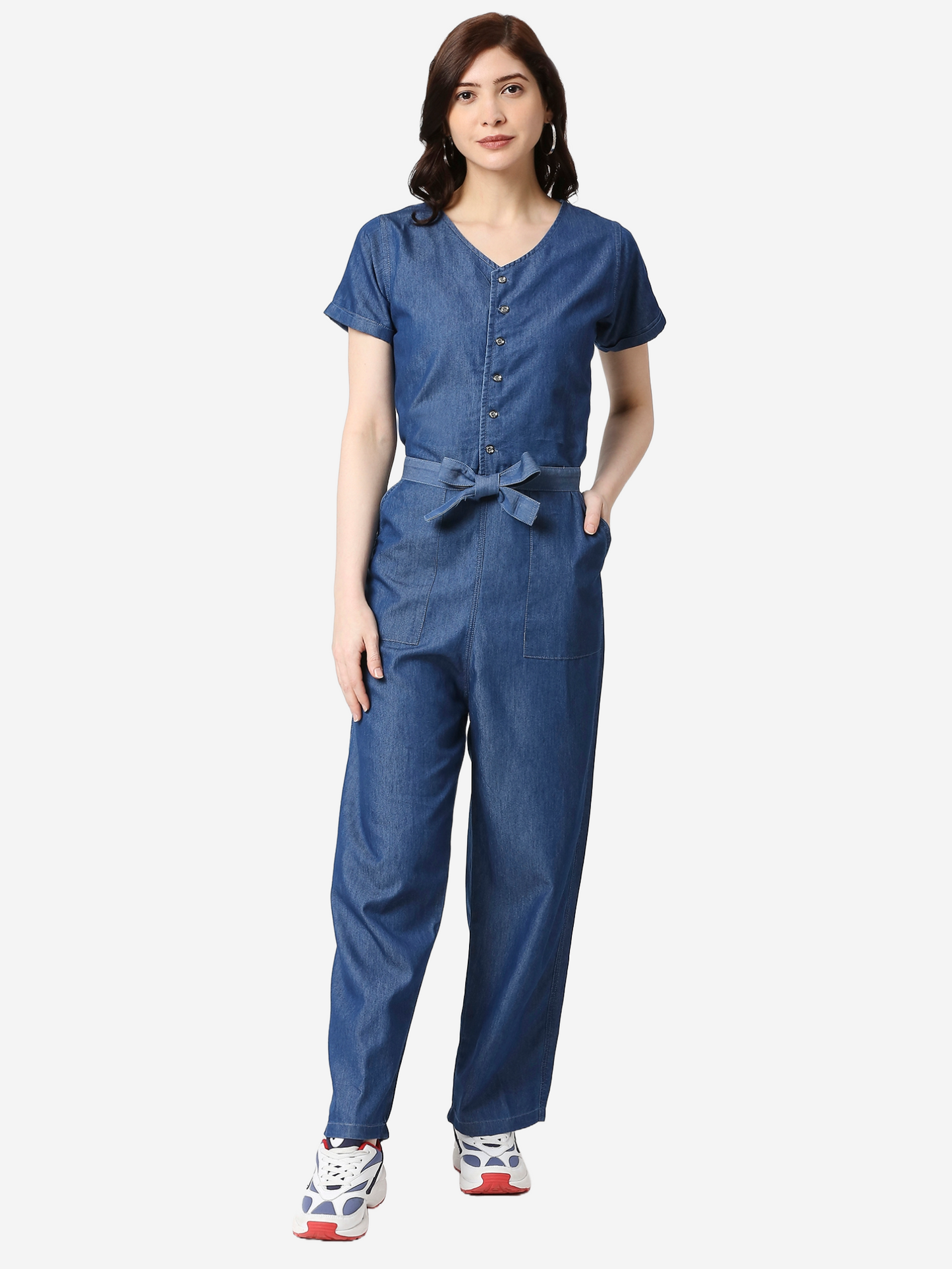 Cefalu®️ Women Denim Blue Cotton Jumpsuit