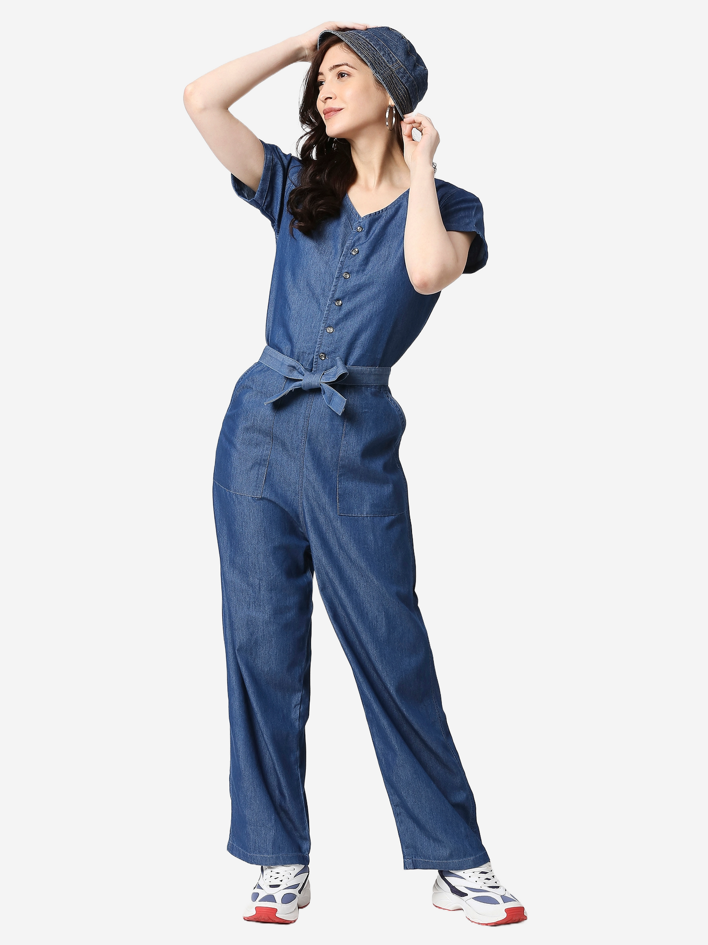 Cefalu®️ Women Denim Blue Cotton Jumpsuit