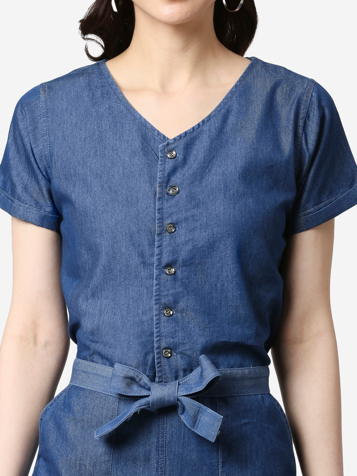 Cefalu®️ Women Denim Blue Cotton Jumpsuit