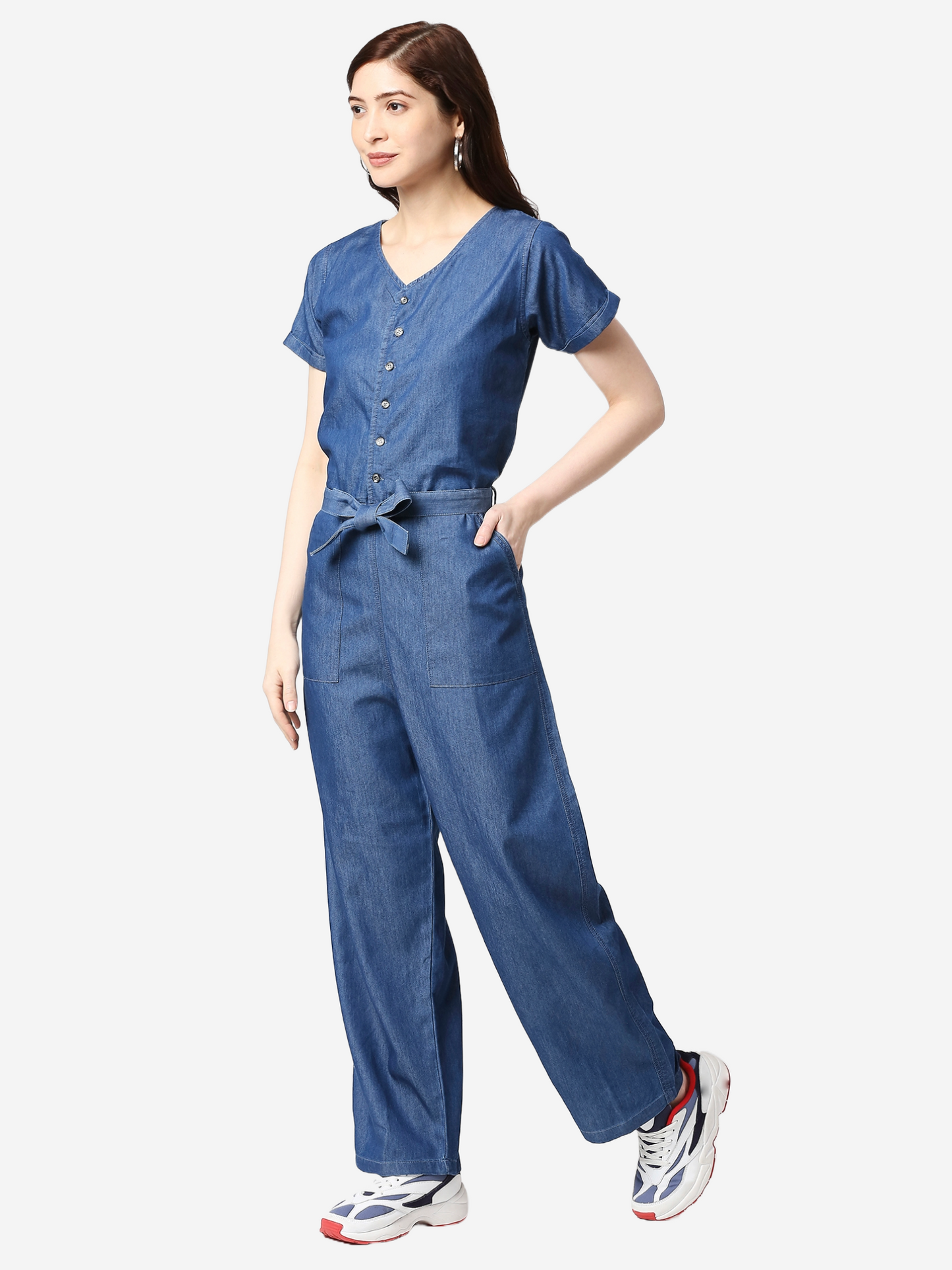 Cefalu®️ Women Denim Blue Cotton Jumpsuit