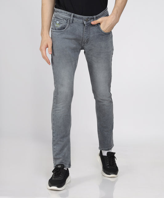 TCI Men’s Slim Fit Stretchable Jeans in Sulphar Grey with whiskers detailing.