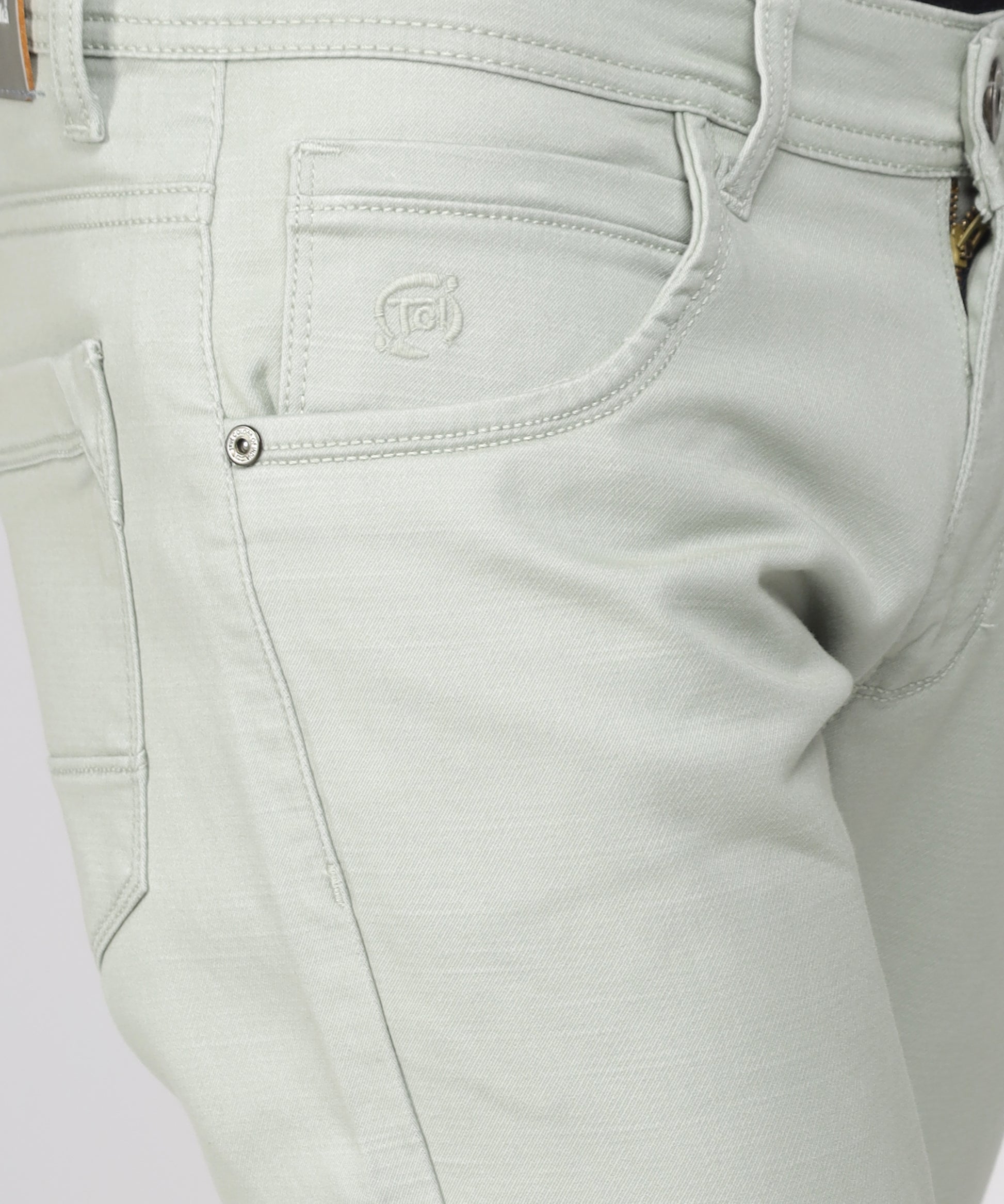 Detail of the premium cotton knitt sulphar fabric of TCI trousers.