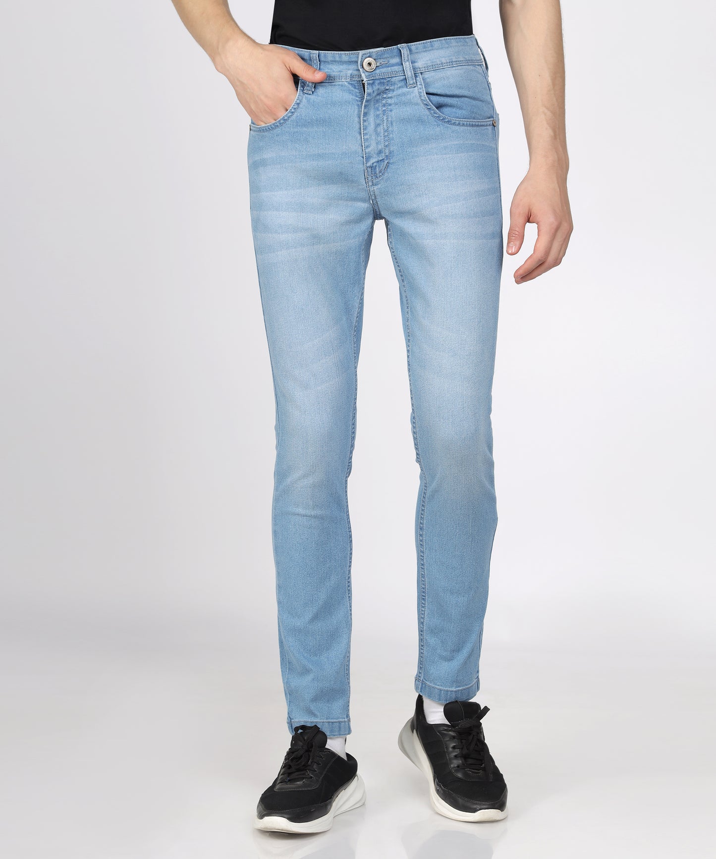 TCI Men’s Light Blue Slim Fit Stretchable Jeans on a model.