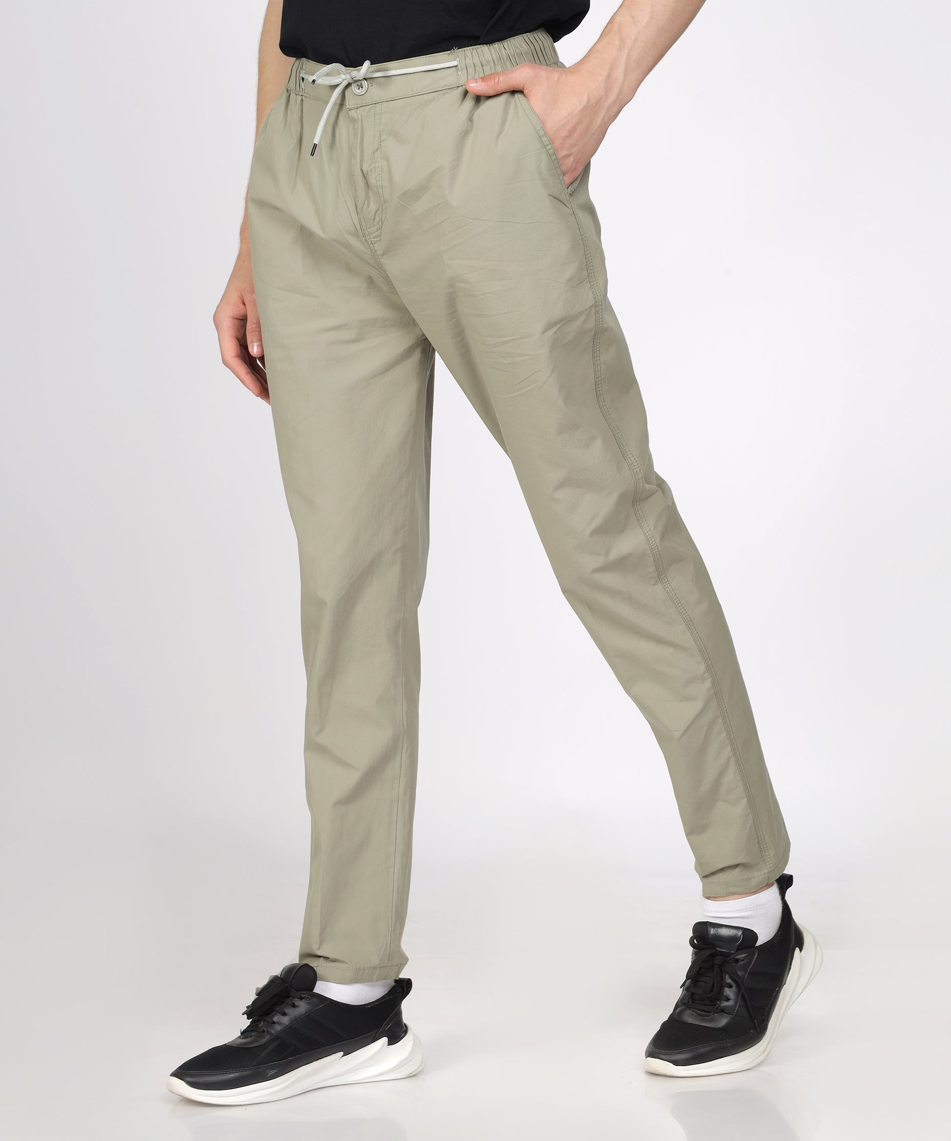 Side View of TCI Men’s Olive Comfort Fit Cotton Trouser