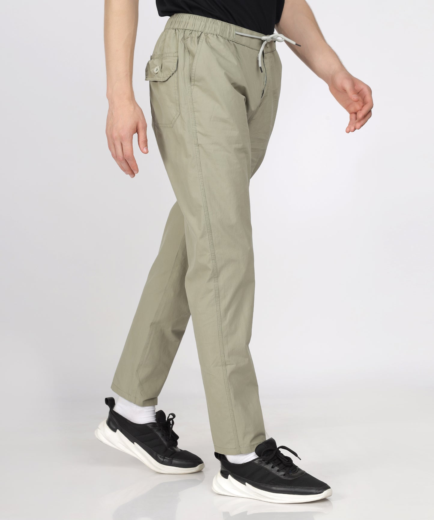 TCI Men’s Olive Comfort Fit Cotton Trouser with Elasticated Waist and Drawstring