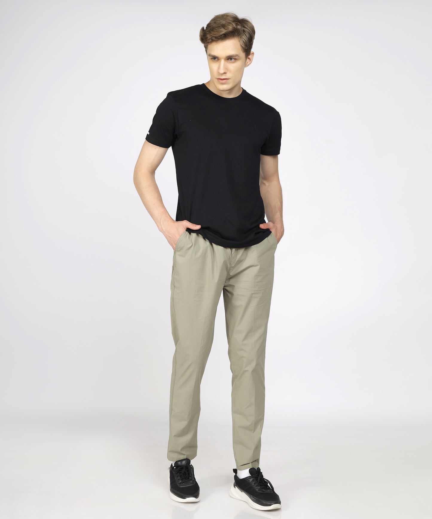 Model Wearing TCI Men’s Olive Comfort Fit Cotton Trouser in Casual Outfit