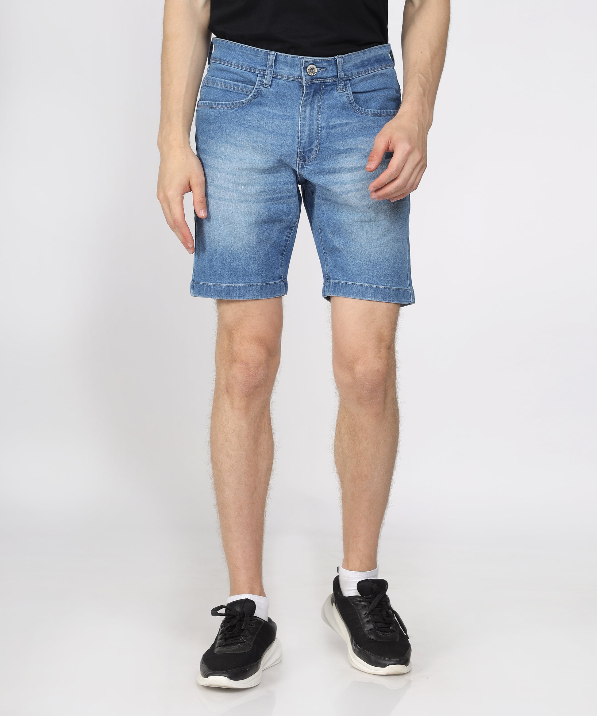 TCI Men’s Light Blue Regular Fit Denim Shorts displayed.