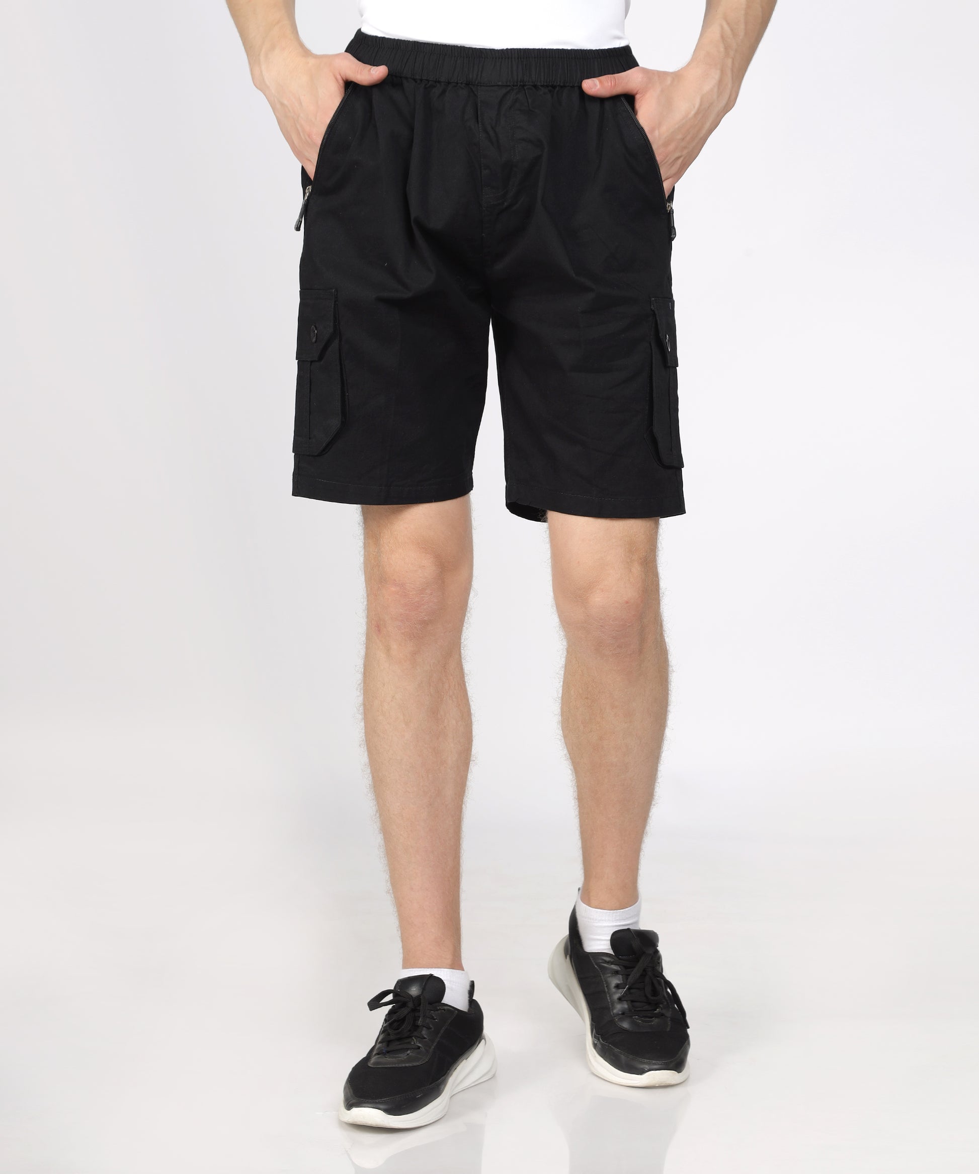 TCI Men’s Black Twill Cargo Bermuda Shorts displayed against a neutral background.