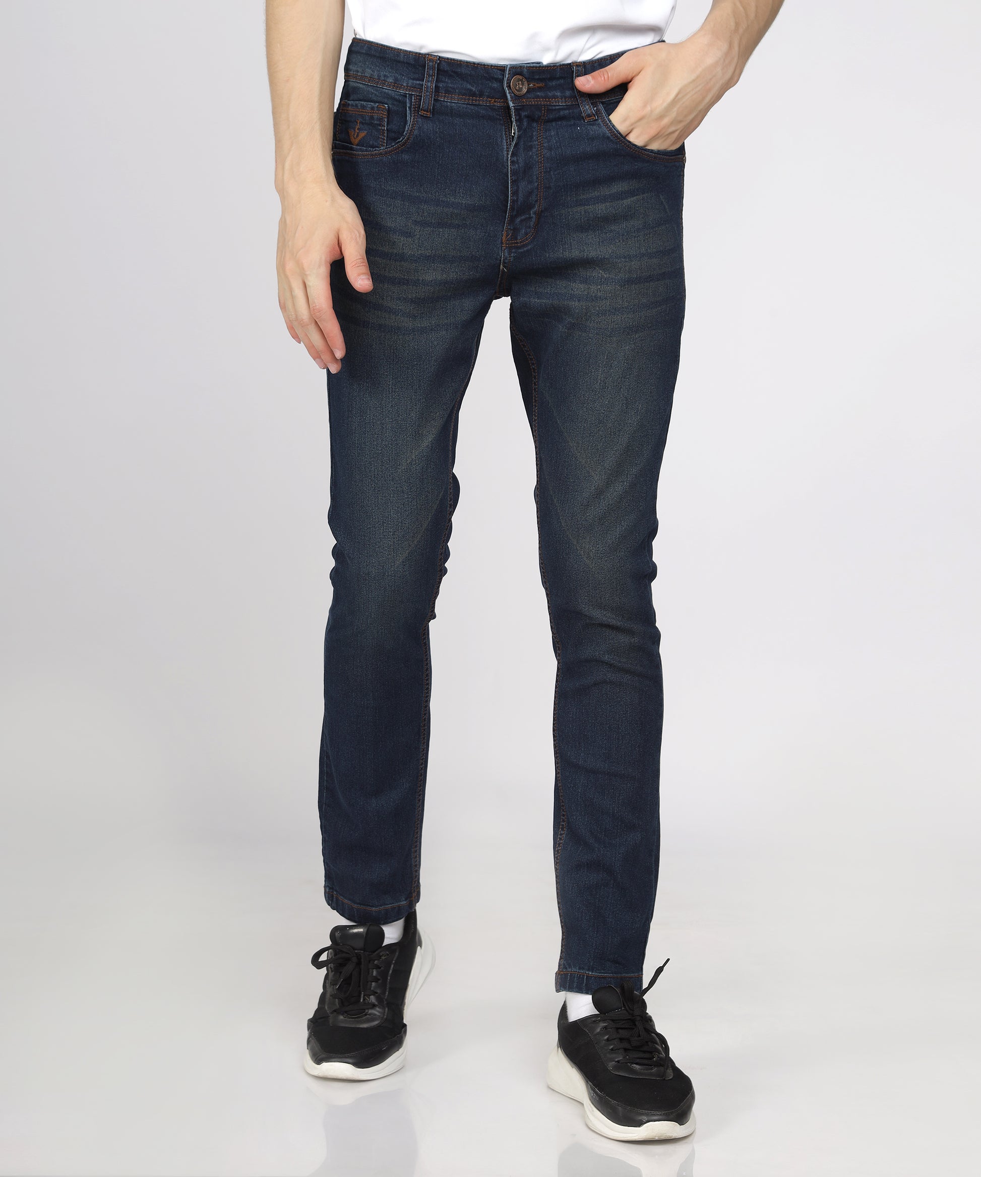 TCI Men’s Corbon Blue Slim Fit Stretchable Jeans on a model.