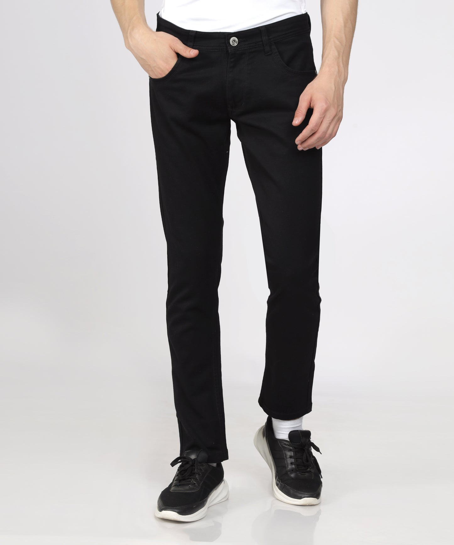 TCI Men’s Black Regular Fit Trousers displayed.