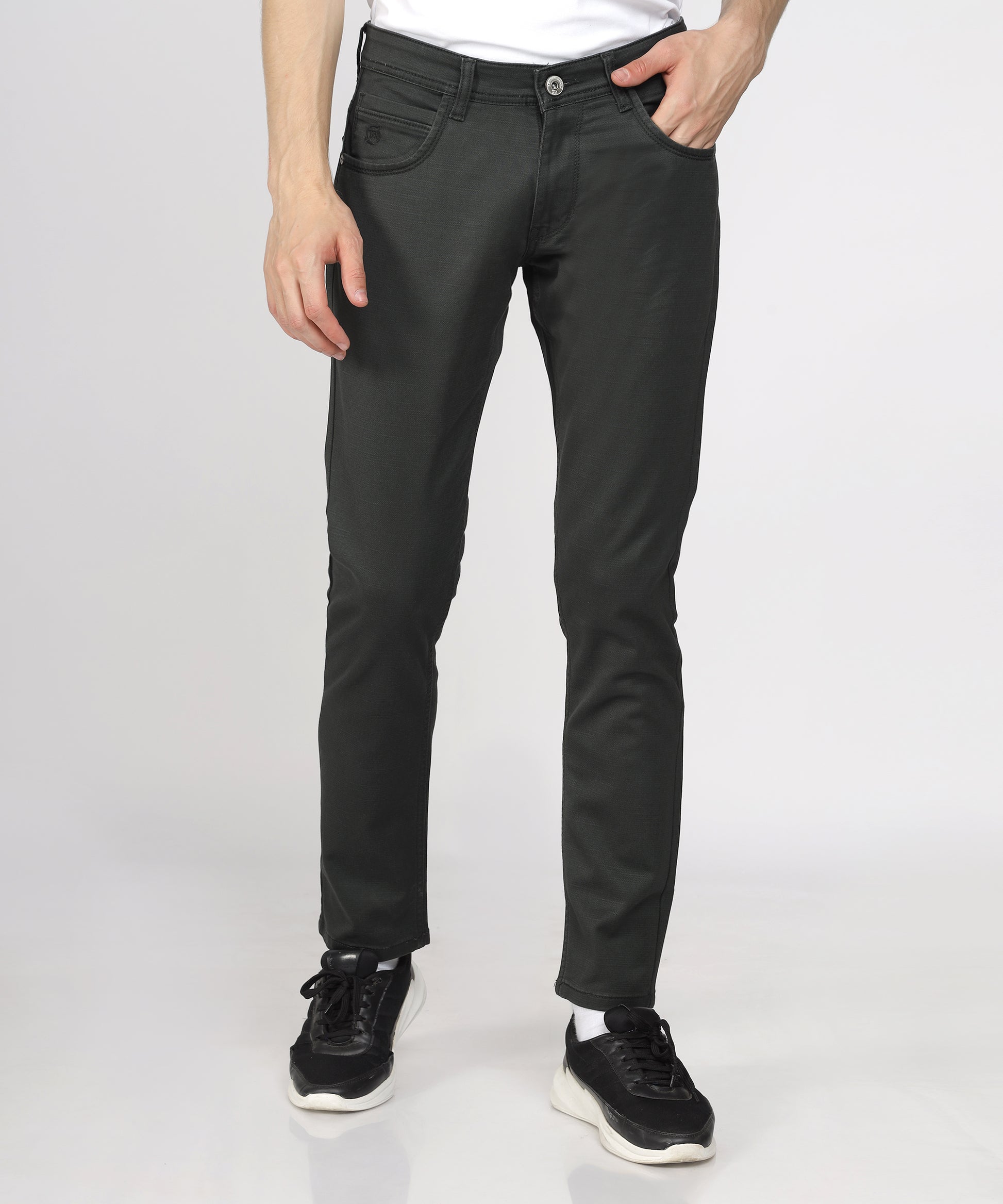 TCI Men’s Olive Green Regular Fit Trousers displayed.