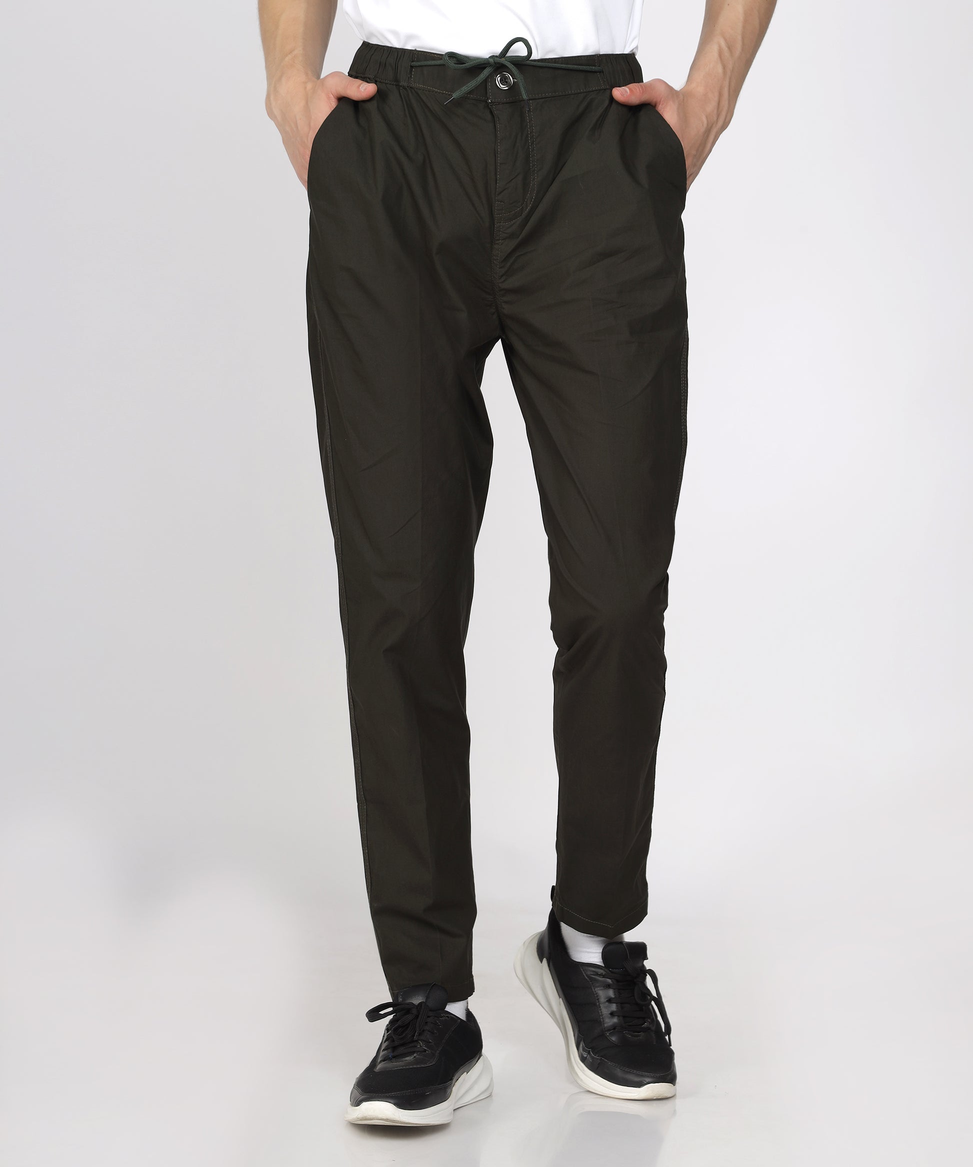 Front View of TCI Men’s Dark Grey Comfort Fit Cotton Trouser