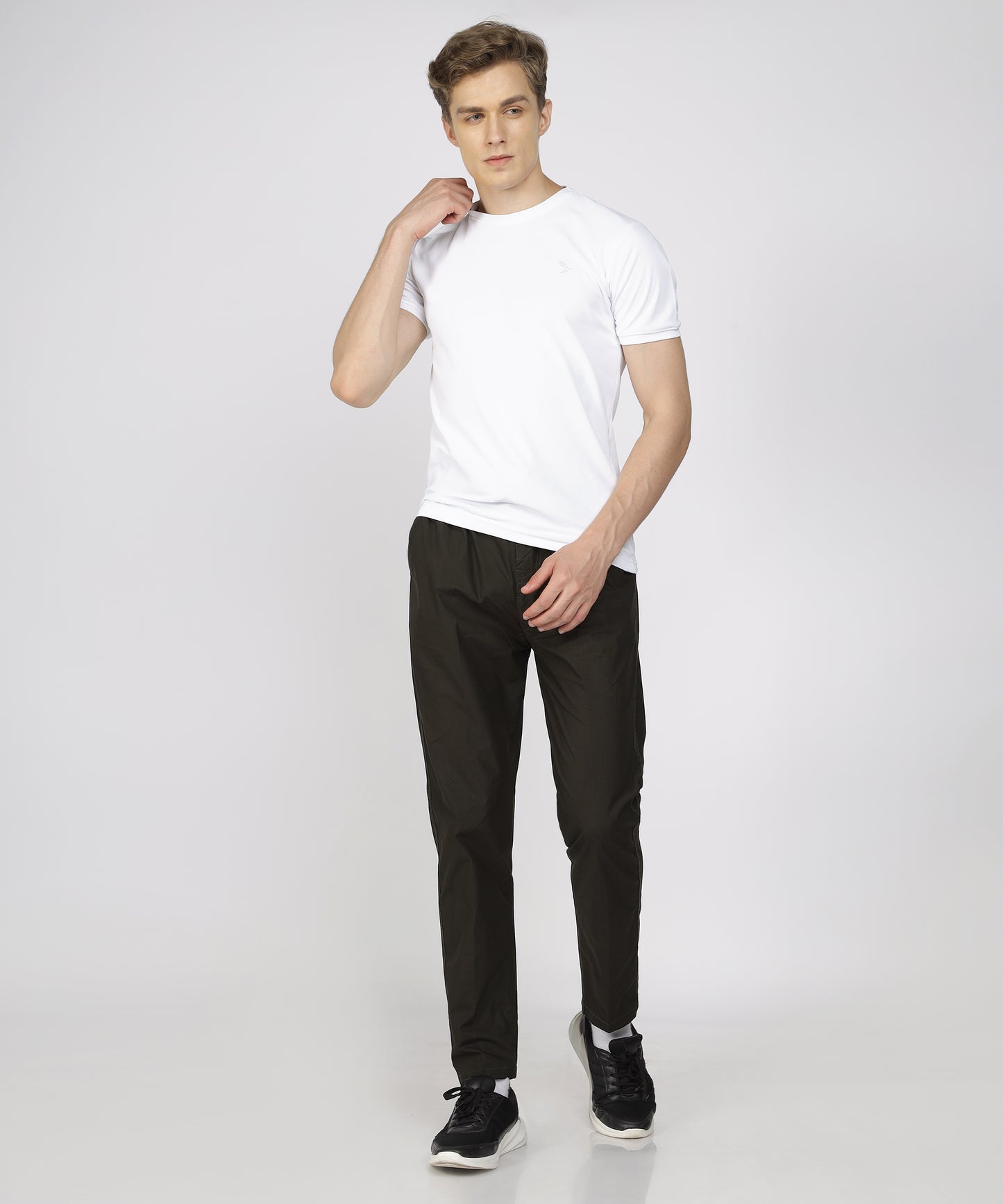 Model Wearing TCI Men’s Dark Grey Comfort Fit Cotton Trouser in Casual Outfit