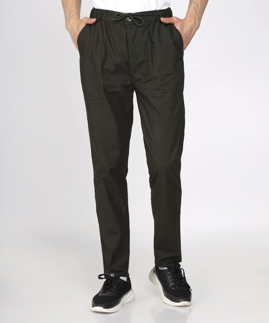 Front View of TCI Men’s Dark Green Comfort Fit Cotton Trouser