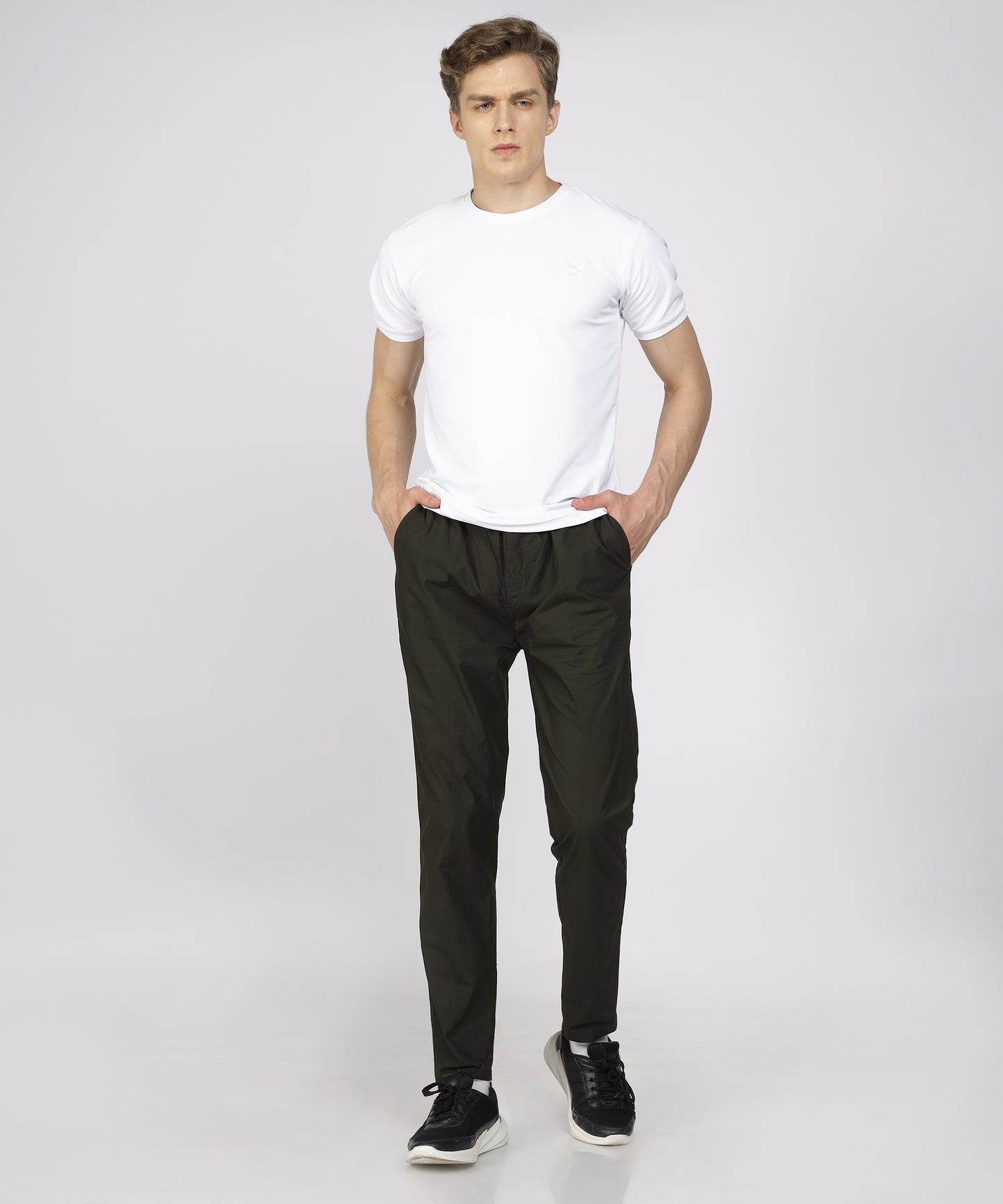 Model Wearing TCI Men’s Dark Green Comfort Fit Cotton Trouser in Casual Outfit